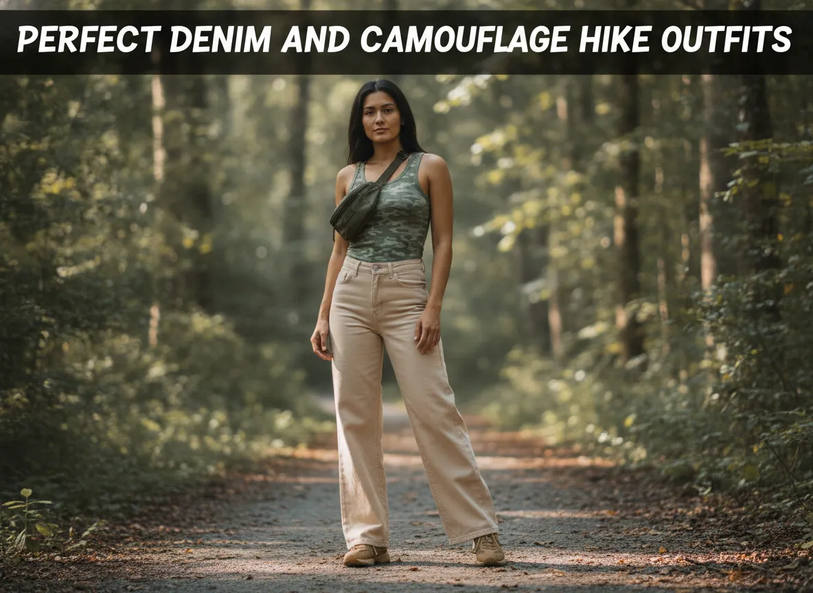 Perfect denim and camouflage hike outfits