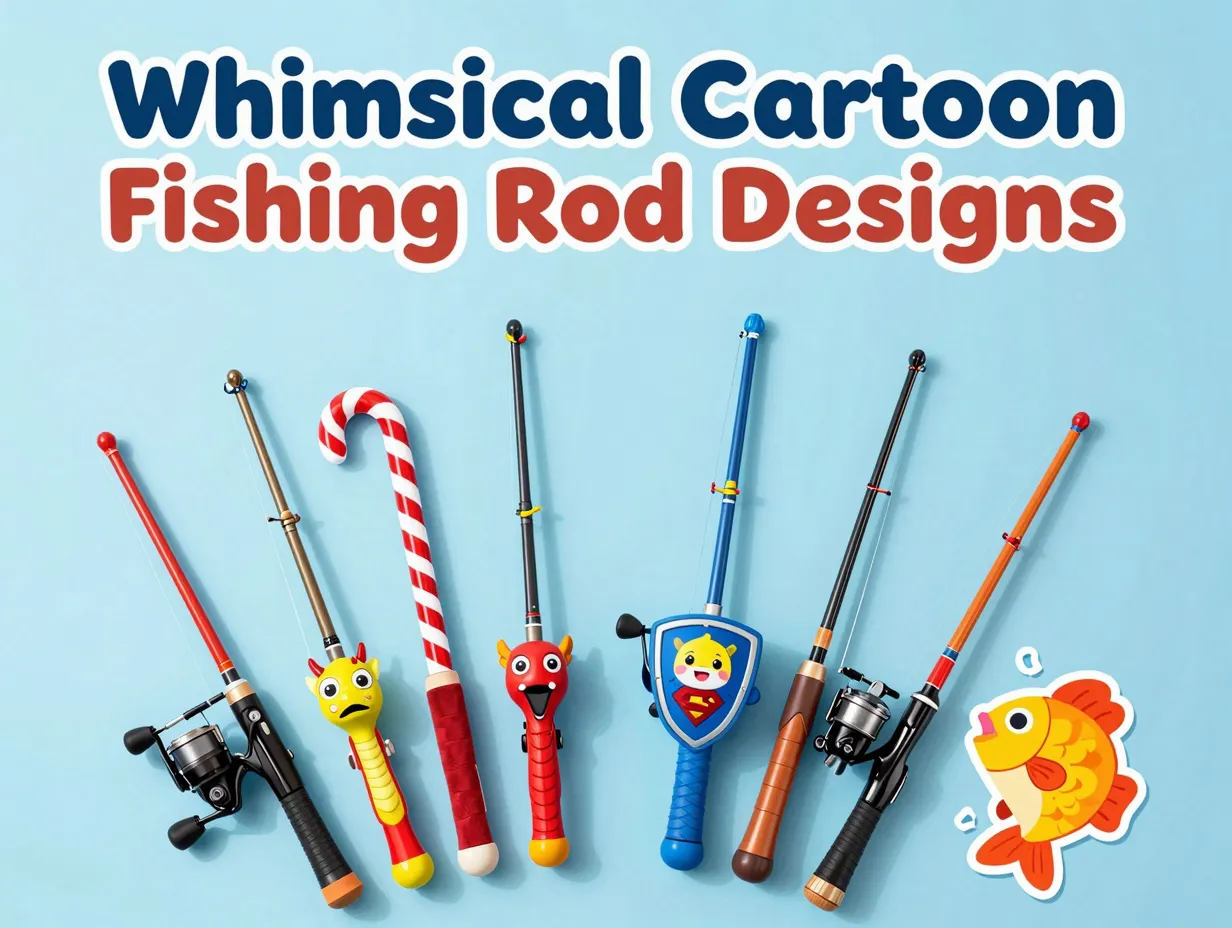 Whimsical cartoon fishing rod designs