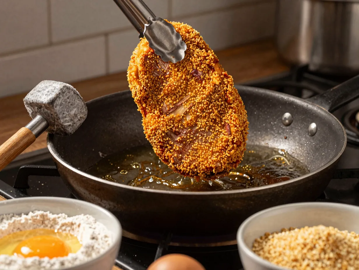 Pounded and breaded country fried venison steak