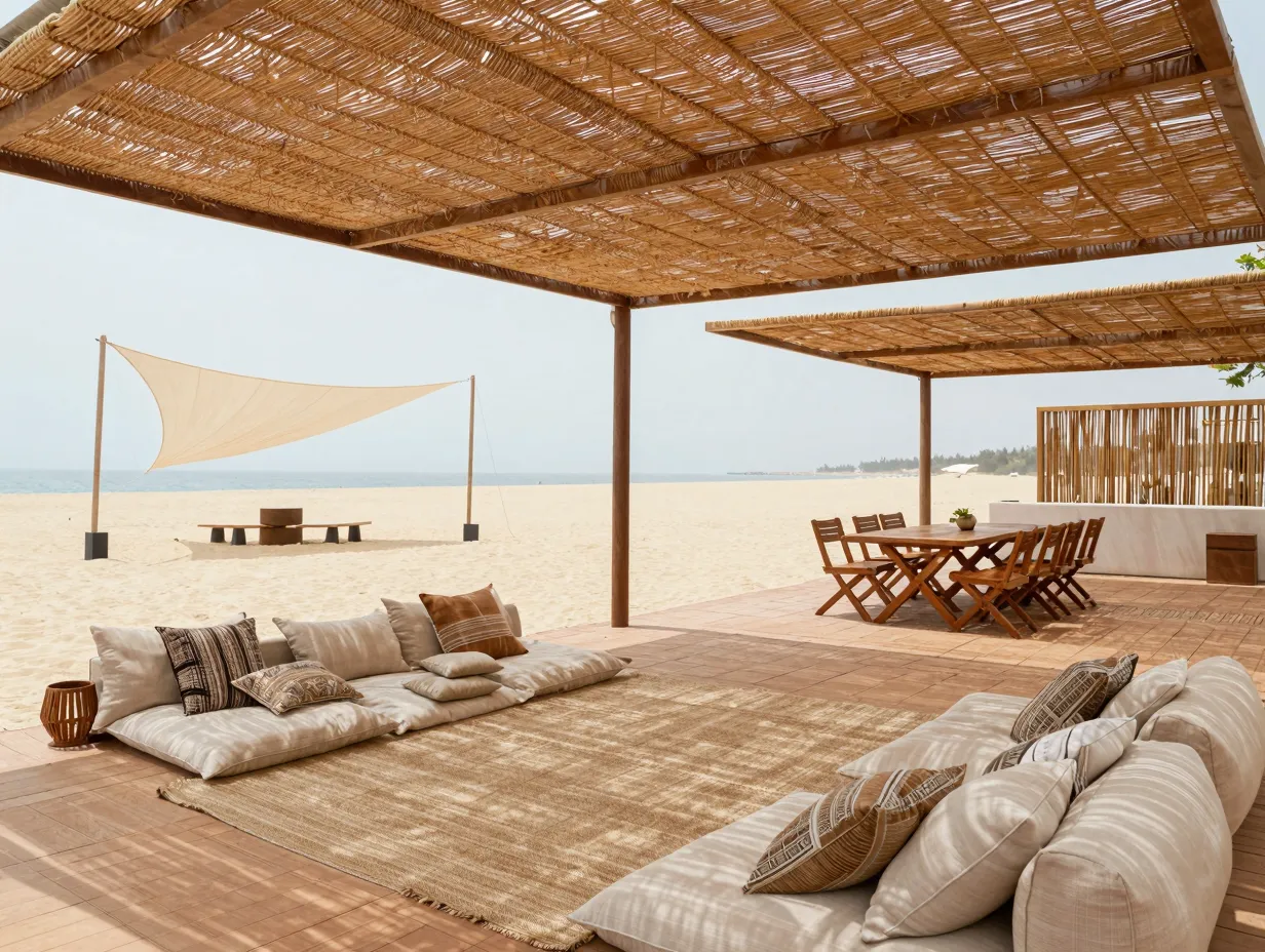 Comfort infrastructure shade seating zones and flooring