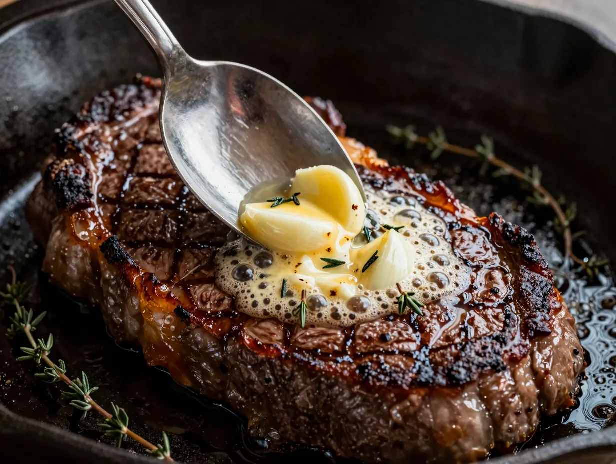 Garlic herb butter basted backstrap steak