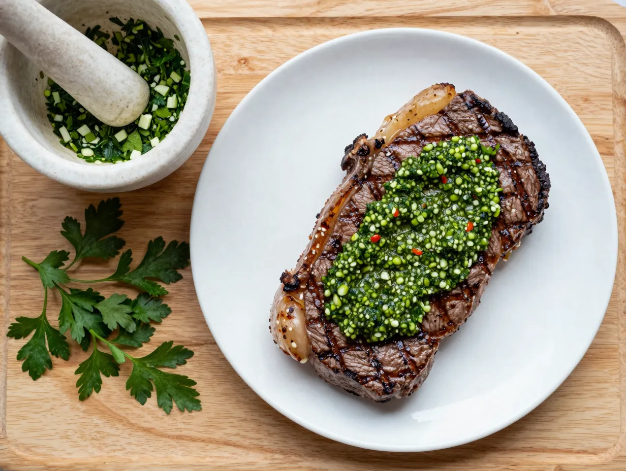 Spicy chimichurri marinated venison steak