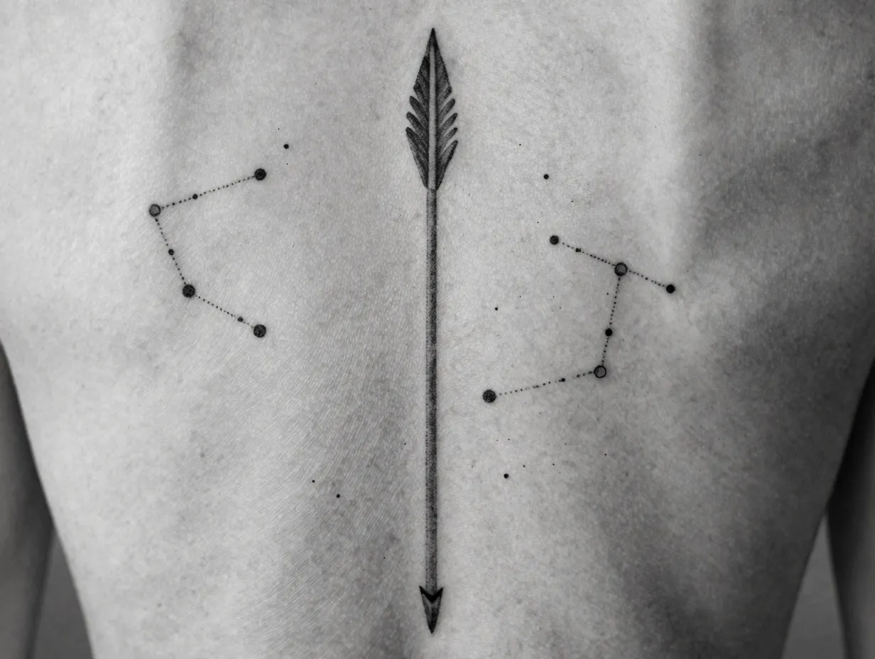 Dotwork stipple apollo arrow with celestial map