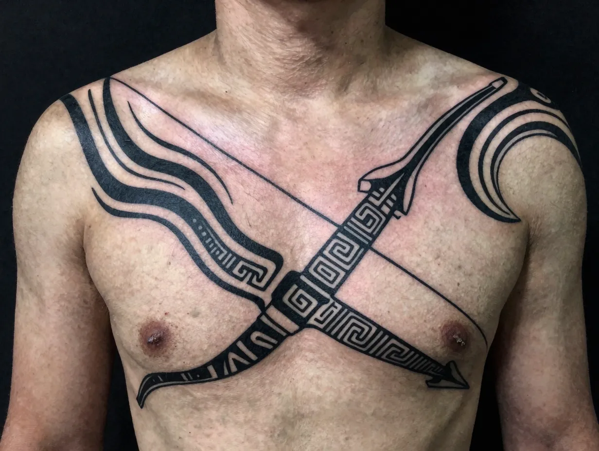 Tribal influenced apollo bow with polynesian patterns