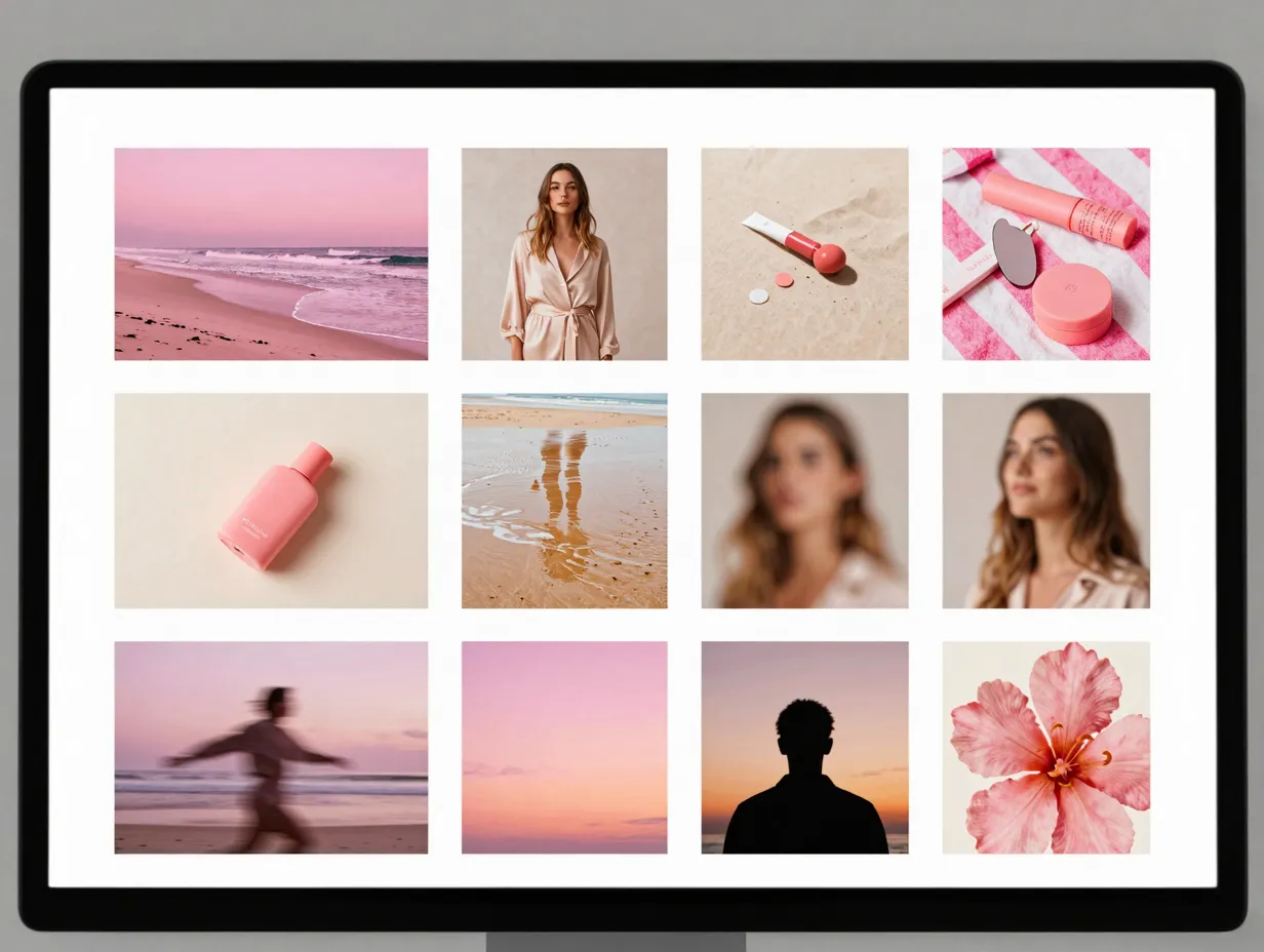 Build a consistent pink aesthetic across a series of travel photos