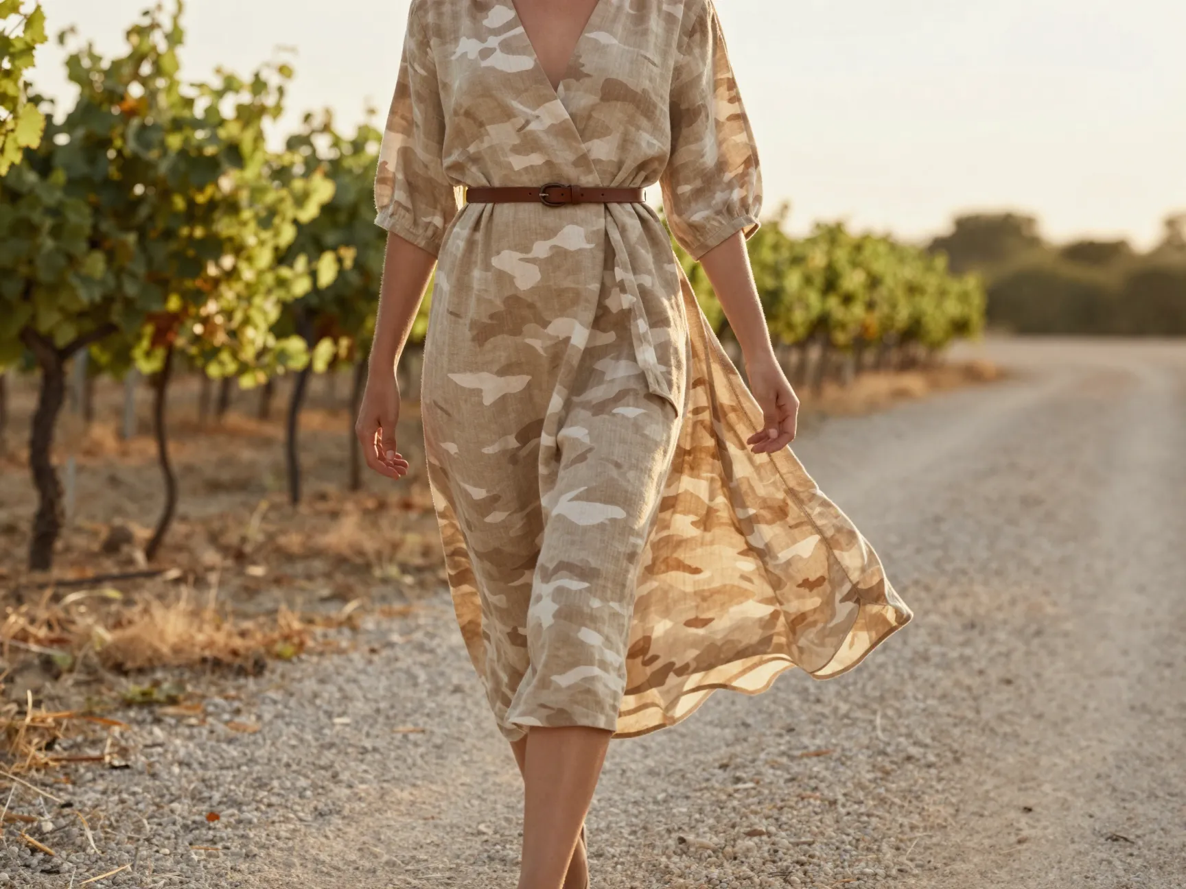 The camo print dress with a leather belt