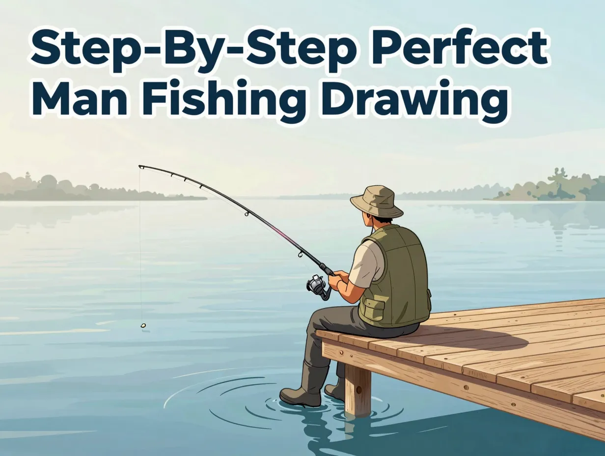 Step by step perfect man fishing drawing
