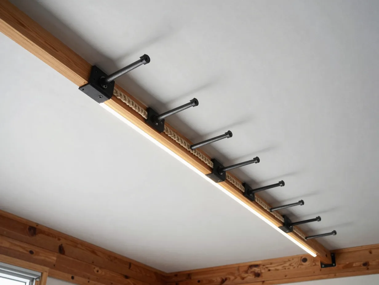 3 ceiling mounted rod storage display