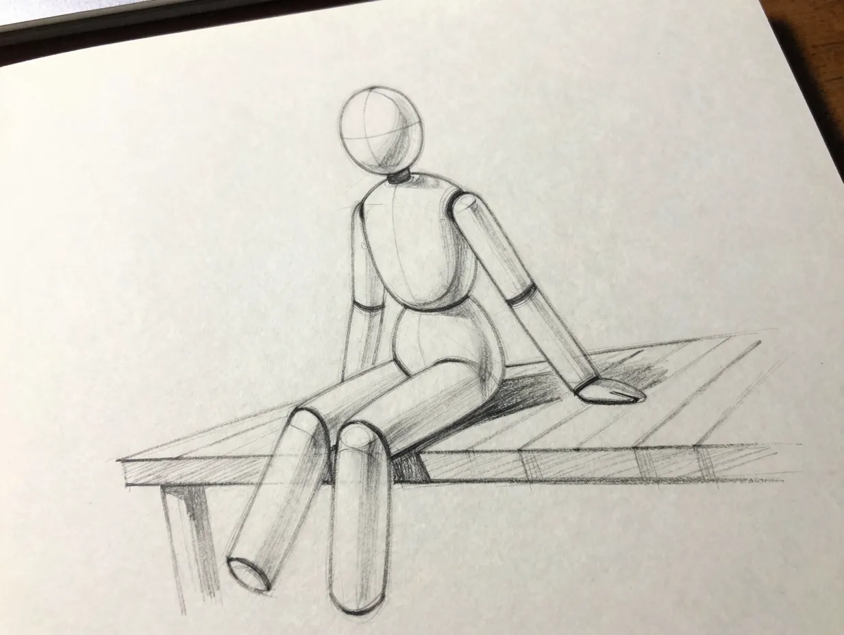 Build the fisherman figure from basic geometric shapes