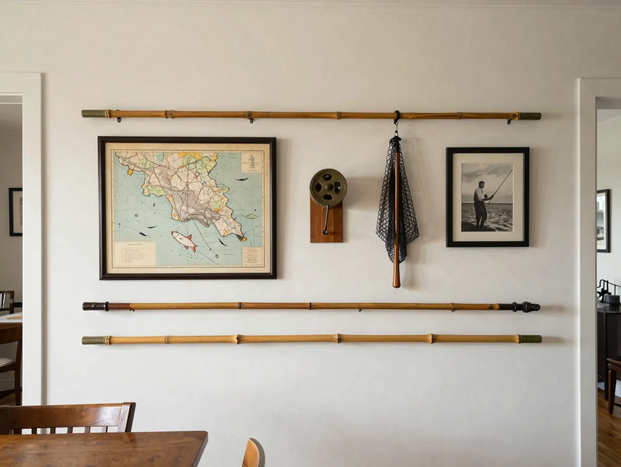 6 vintage rod and reel gallery wall