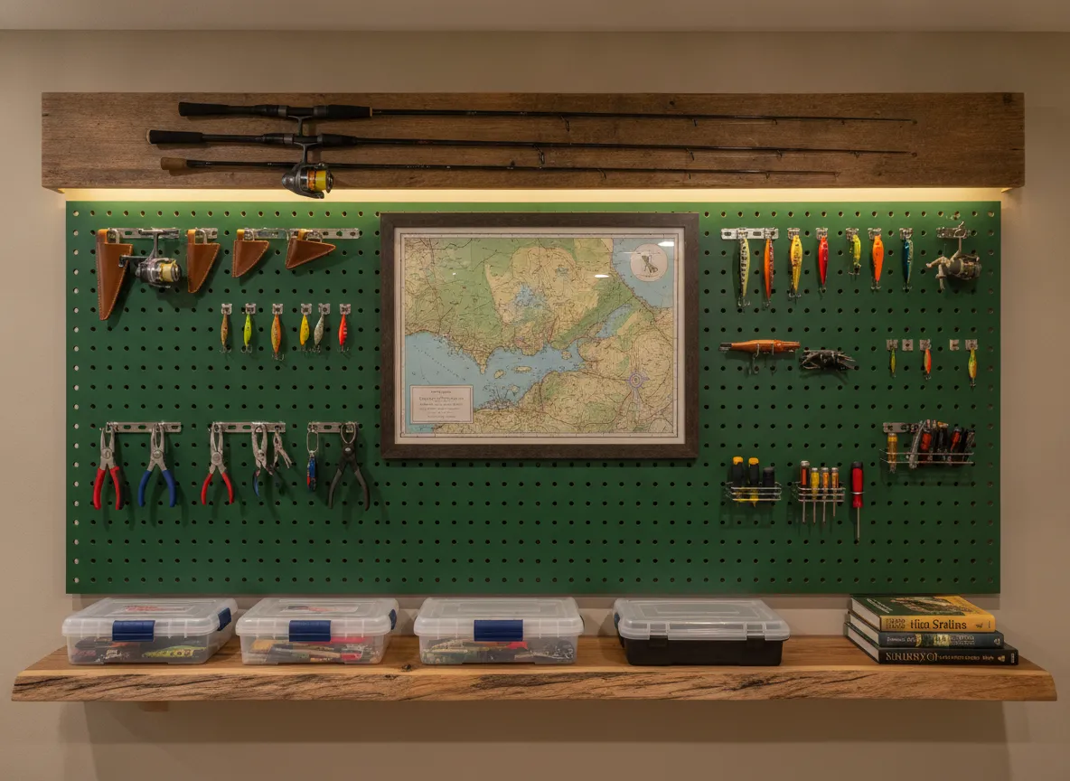9 man cave or she shed feature wall with integrated rod display