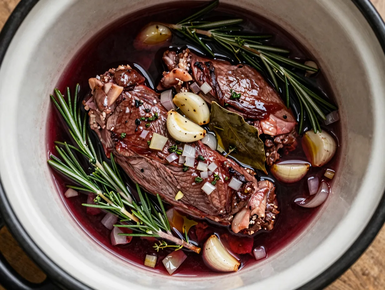 1 classic red wine and herb braised venison tenderloin