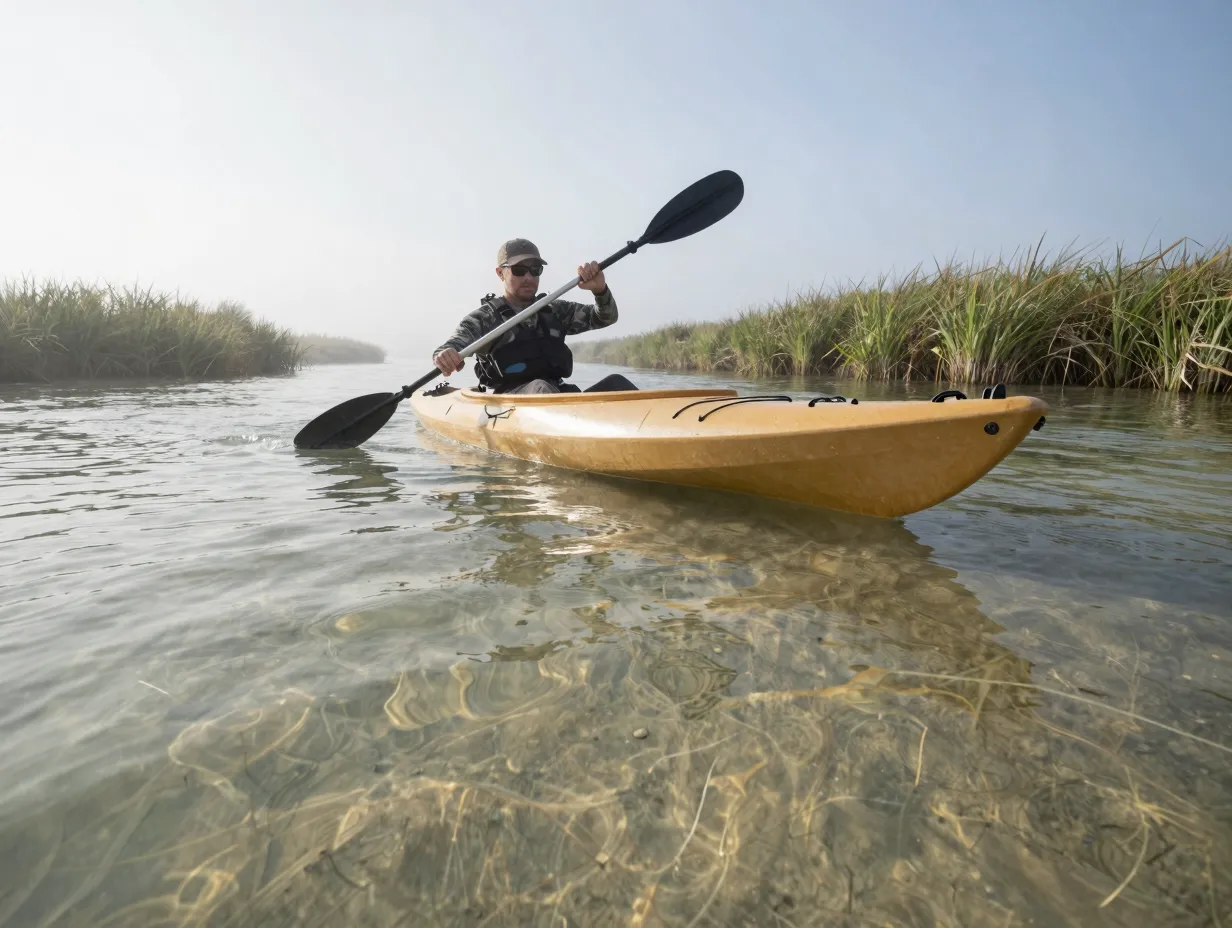 Use stealth paddling techniques to approach fish