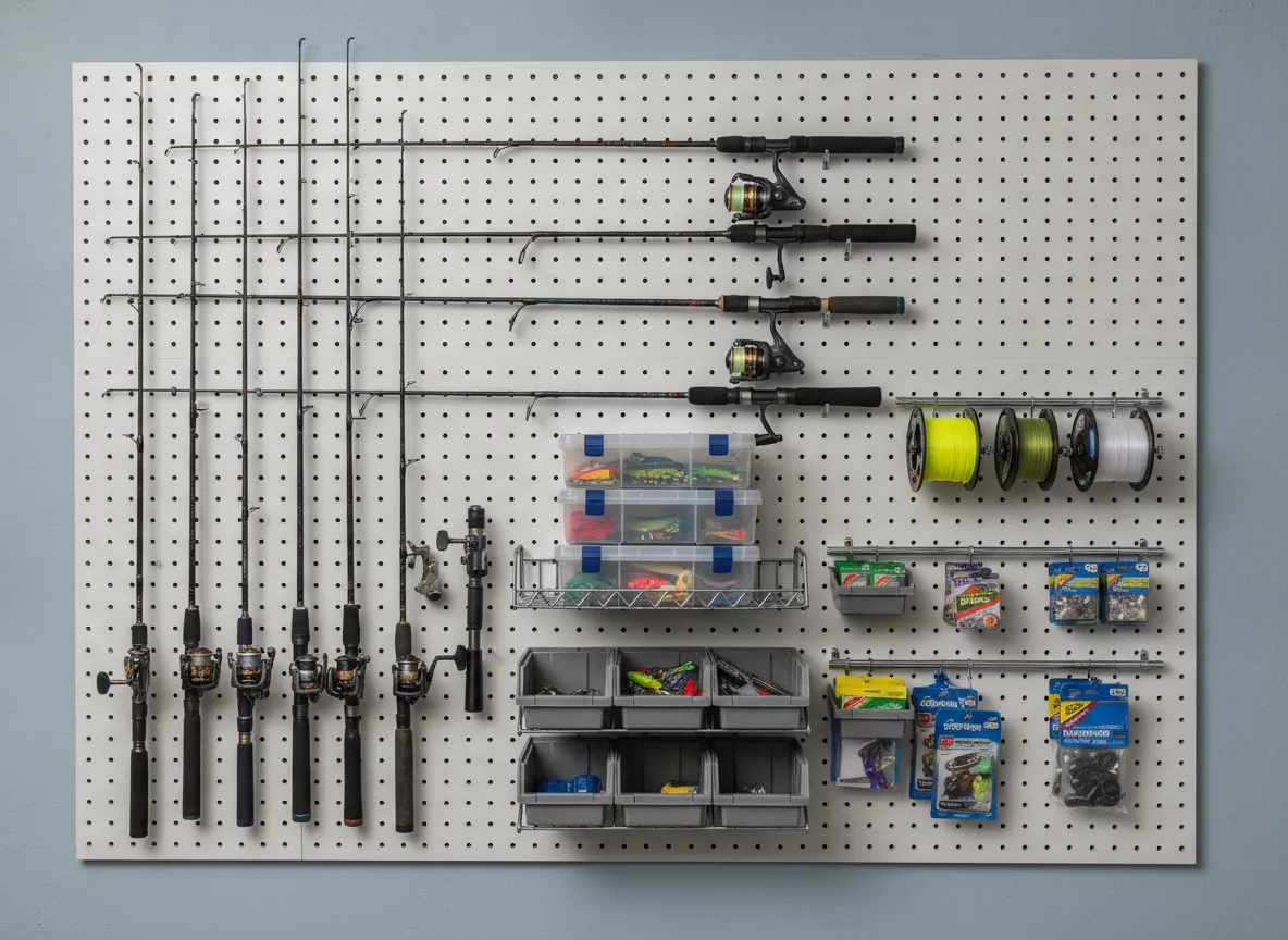 8 pegboard rod and tackle wall system