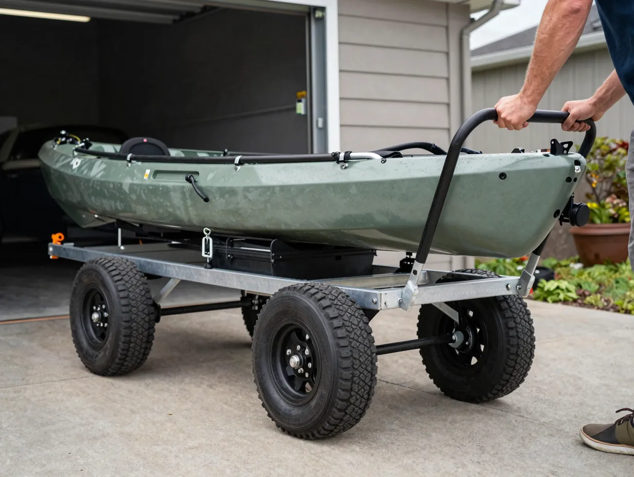 Freestanding kayak storage cart with wheels
