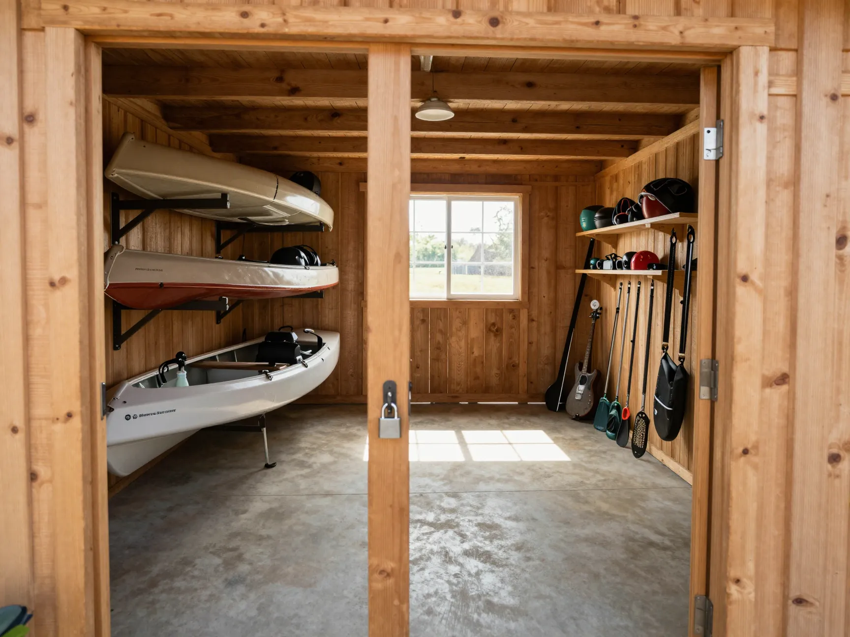 Shed or outbuilding dedicated kayak storage