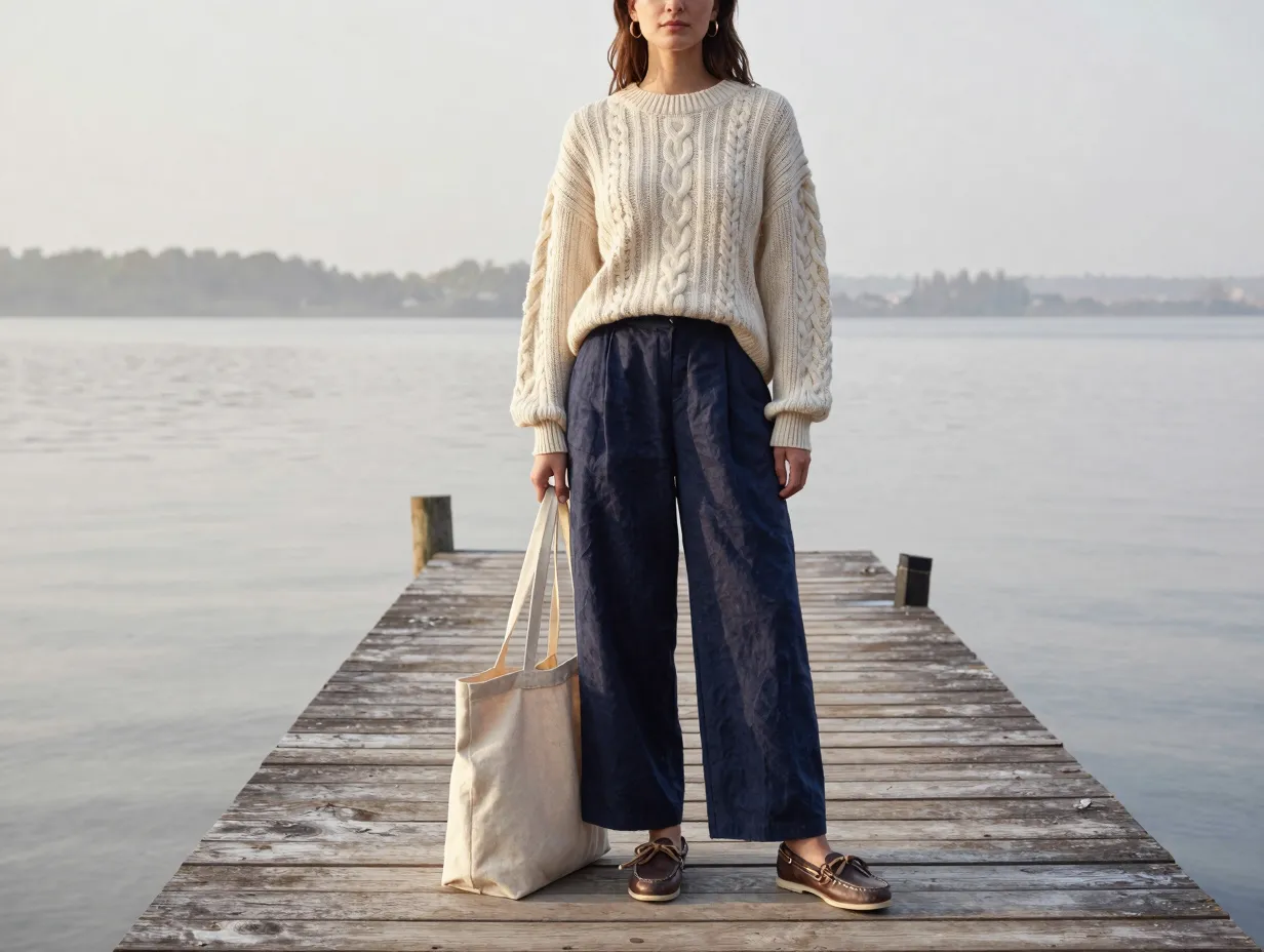 The classic cable knit and wide leg linen look