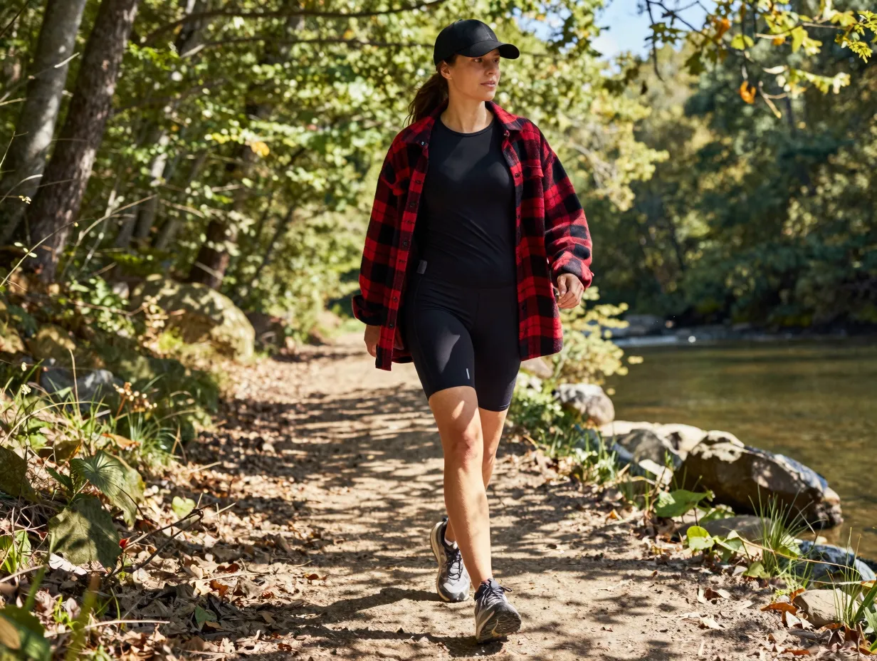 The oversized flannel and biker short outfit