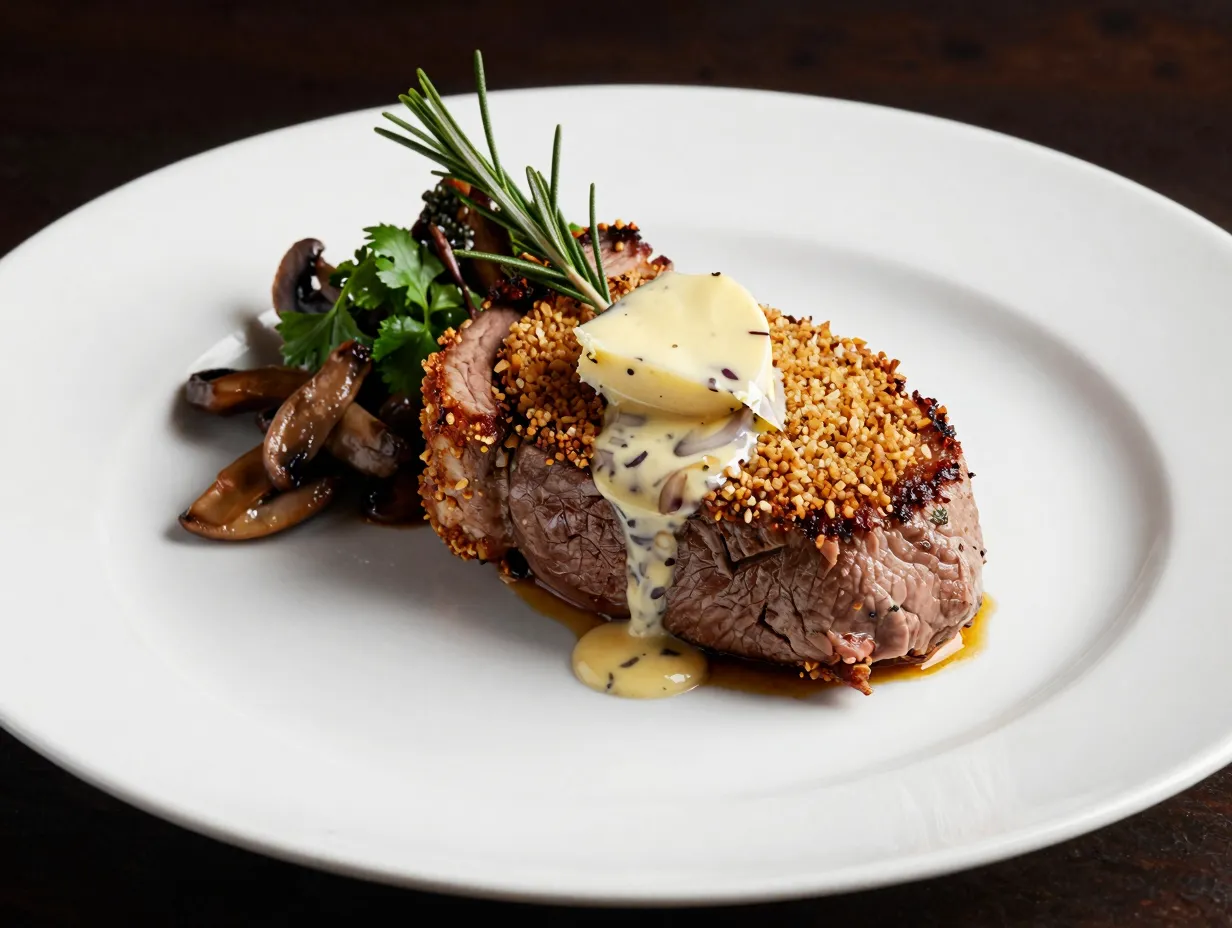 2 herb crusted venison tenderloin with truffle butter
