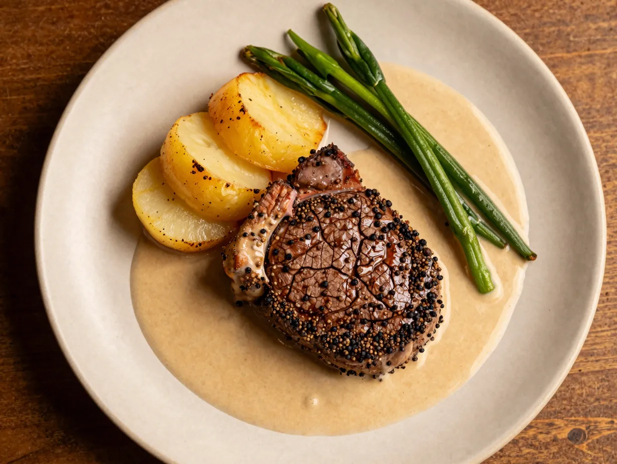 4 venison steak au poivre
