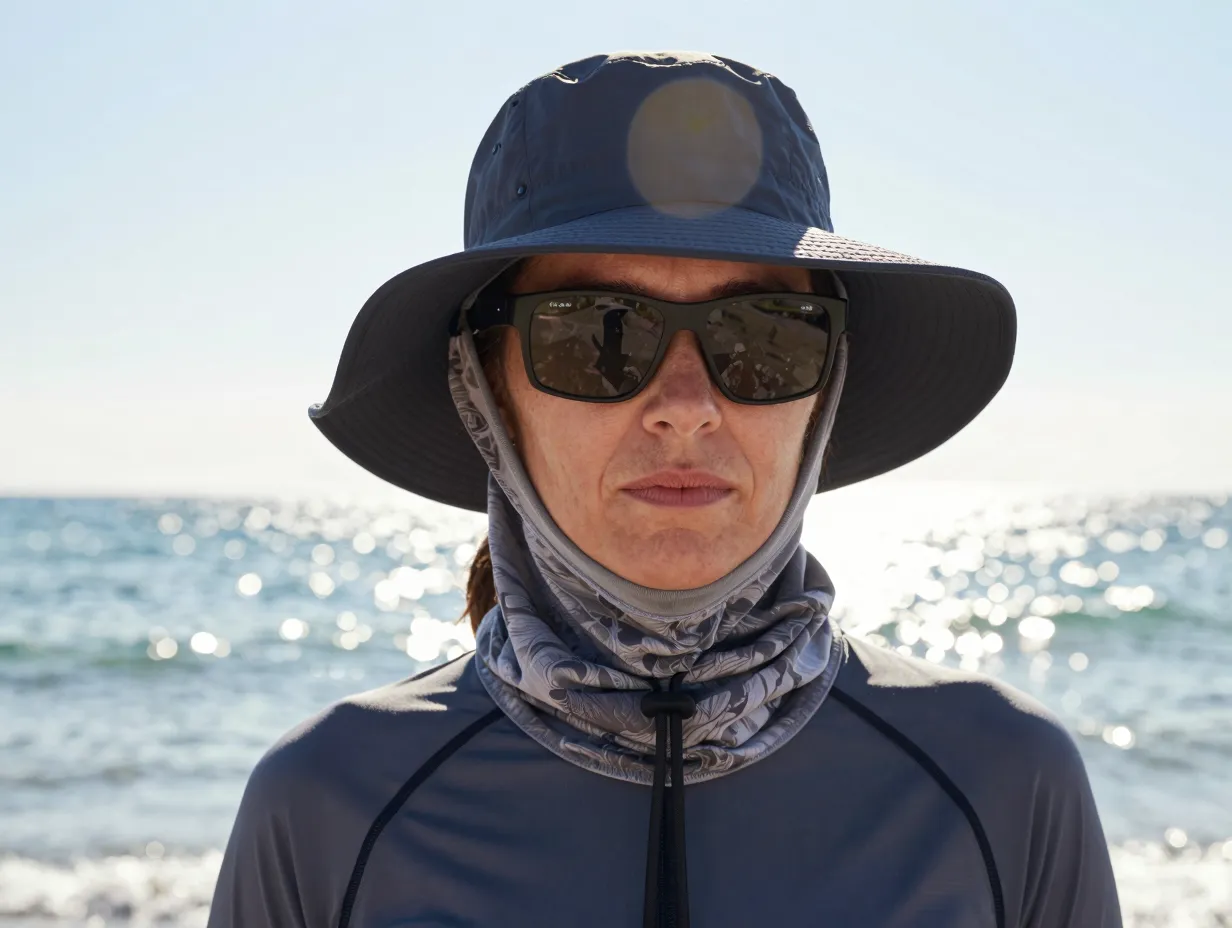 The full sun protection outfit long sleeves gaiter and wide brim hat