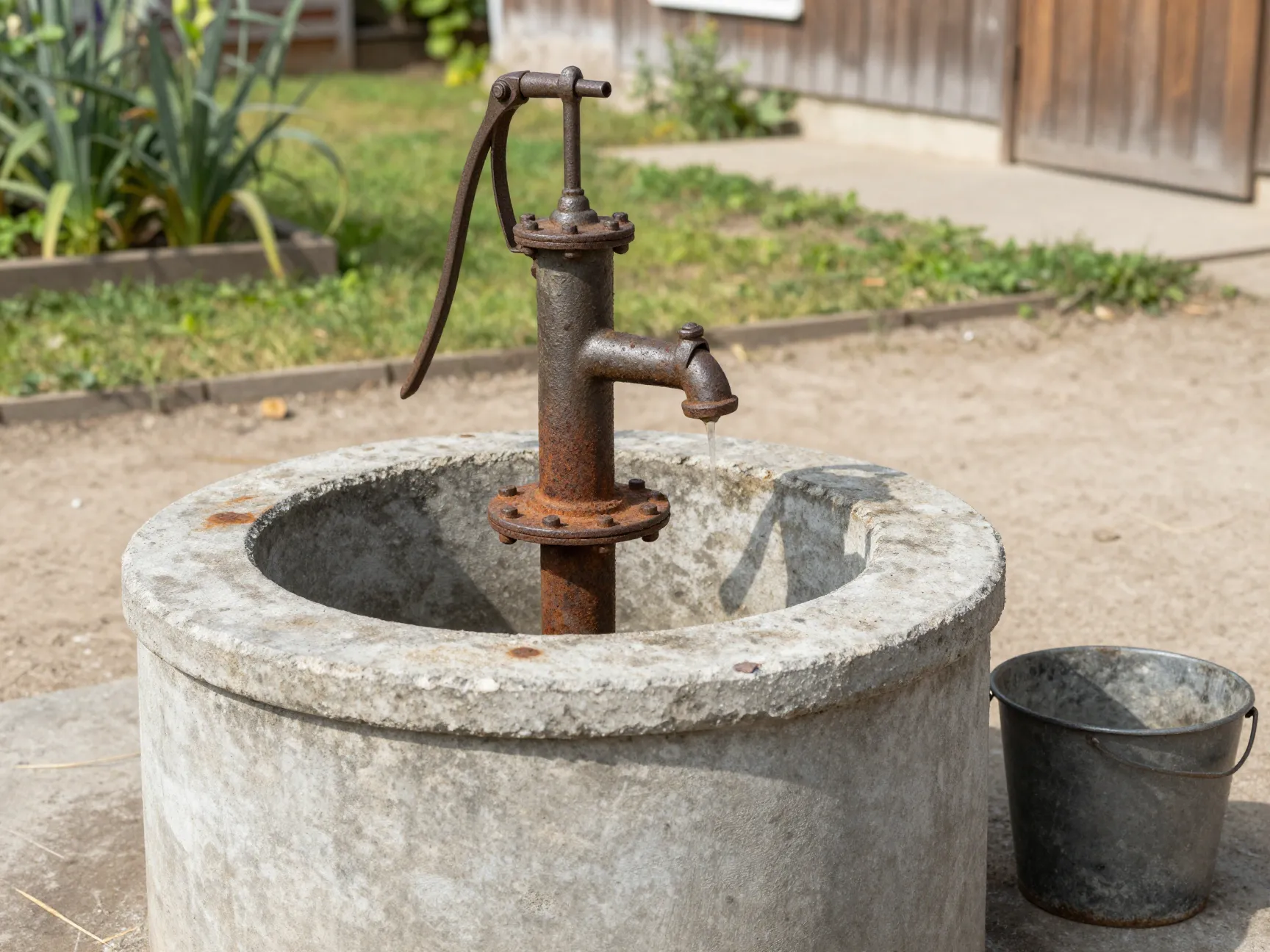 Hand dug well or drilled well with manual pump