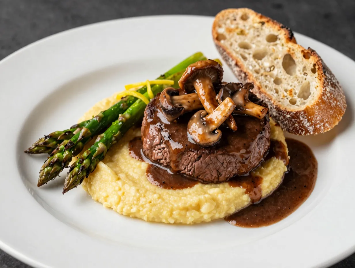 9 venison steak with wild mushroom and madeira sauce