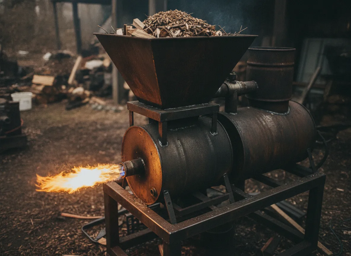 Wood gasifier for fuel and heat