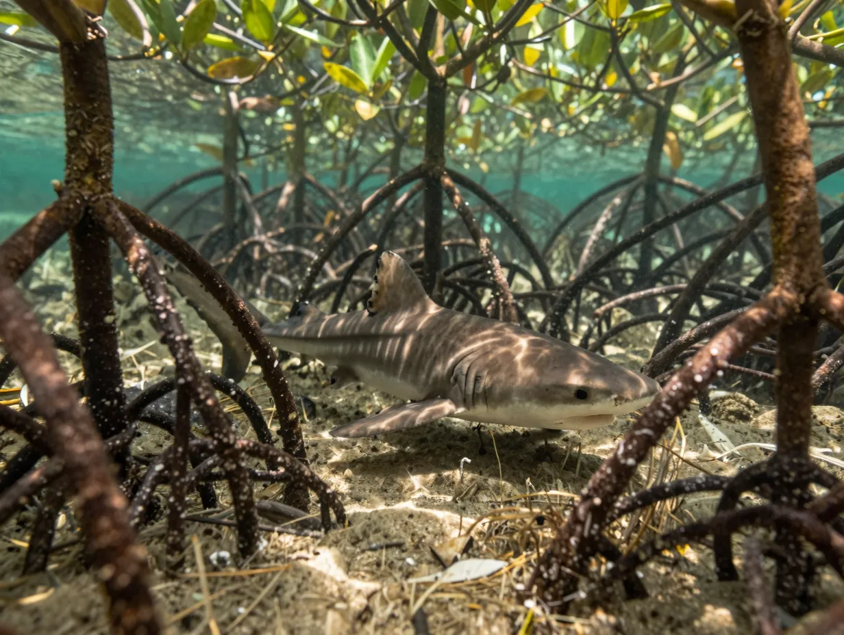 Juvenile nurse shark in shallow mangroves