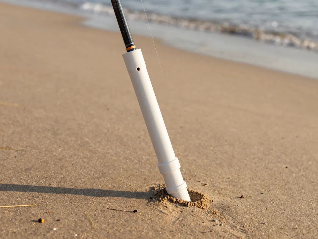 Portable pvc rod holder for shore fishing