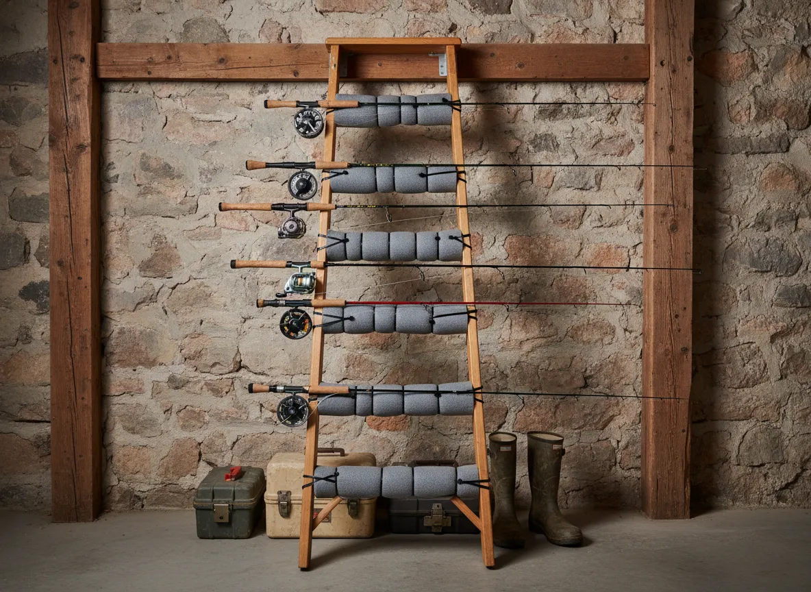 Repurposed ladder rod rack