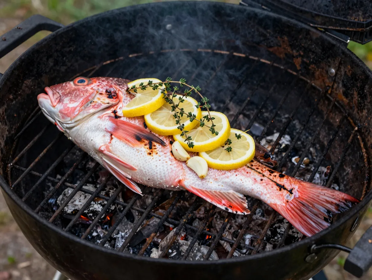 Whole grilled snapper with herbs and citrus