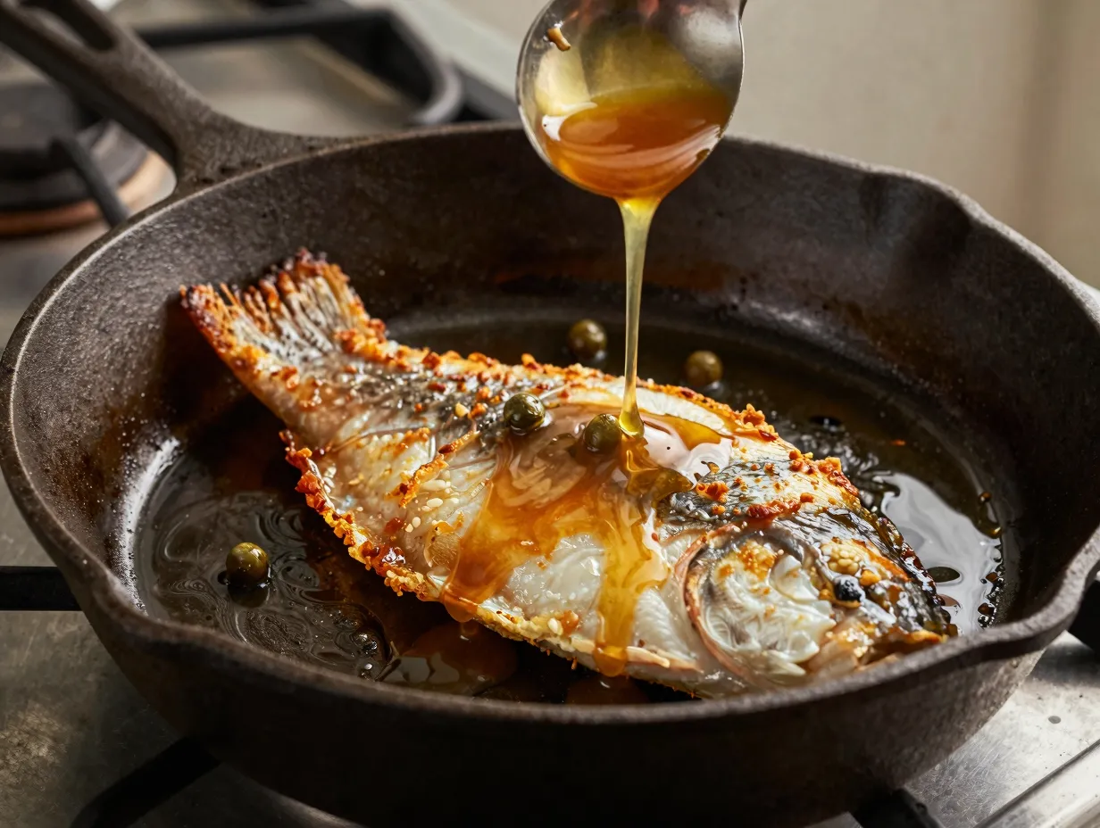 Classic pan seared snapper with brown butter and capers