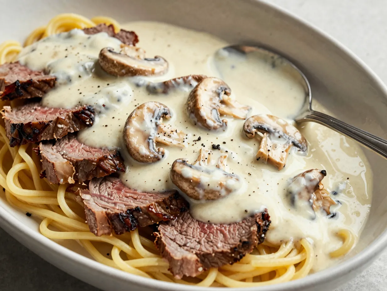 Creamy pepper and mushroom deer steak