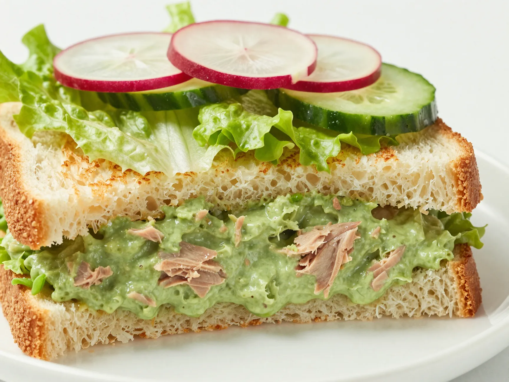 Green goddess tuna sandwich on sourdough