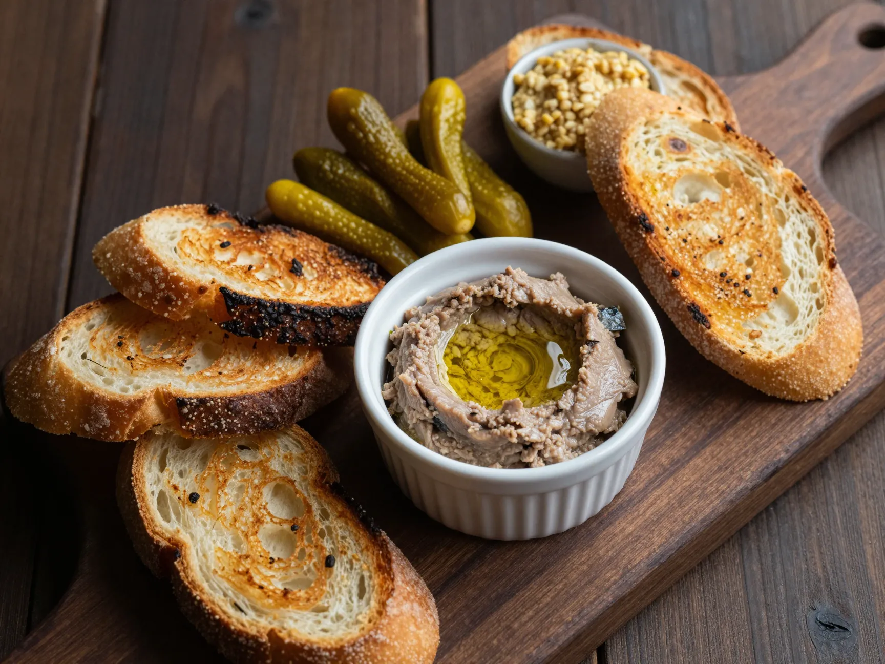 Sardine rillettes with cornichons and mustard toast